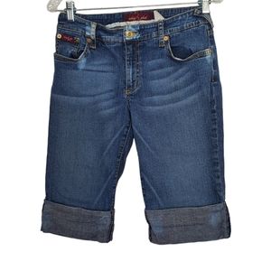 Vintage BABY PHAT Jean Bermuda Cuffed Shorts Sz 7 Blue Kimora Lee Y2K